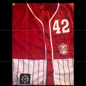 Red button down baseball fashion shirt